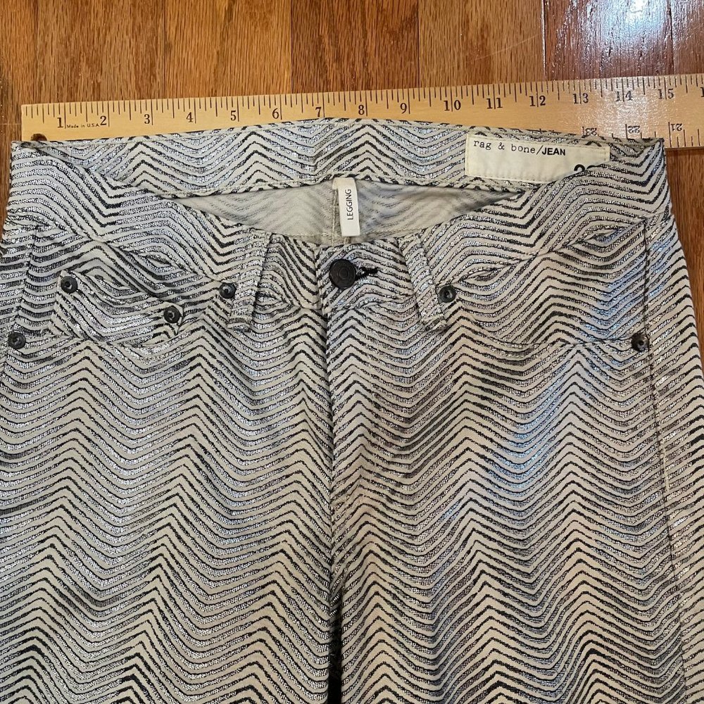 rag & bone Zebra Women's Metallic Jean Tag Size 28 Silver Black Made in the USA - Picture 9 of 13